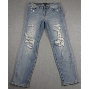 Judy Blue Jeans Size 13/31 Blue Paint Splash Destroyed Boyfriend‎ Stretchy READ